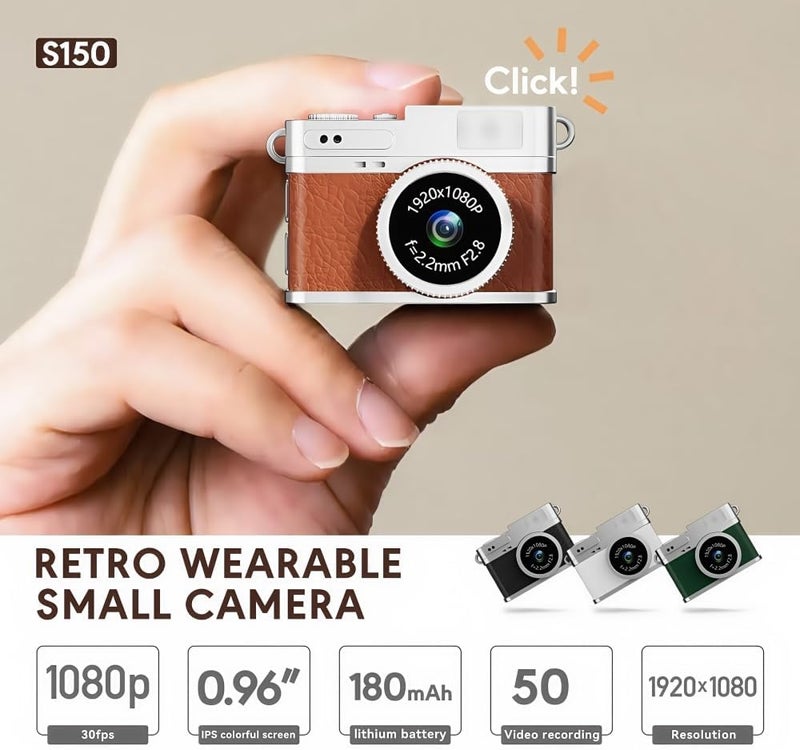 RWSEFK Retro Mini Digital Video Keychain Camera Small bodycam 1080P HD Video Go Cam 0.96" IPS Screen 4 Colors Type-C Pro17g 8GB Pocket Video Recorder for Travel Recording Gifts for Girls Stocking Stuffers - Image 3